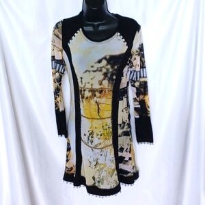 Cocomenthe. French Designer. Metal thread Lace Trimmed  Dress.  Size 2, lined